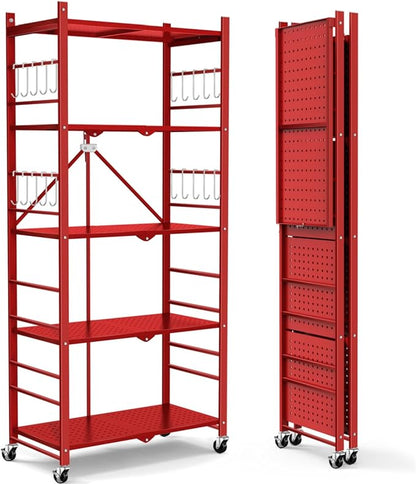 Himix Storage Shelves with 20 Hooks, 5-Tier Foldable Shelves by Himix