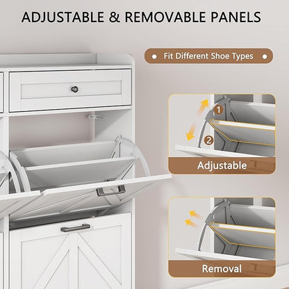 Shoe Cabinet with 4 Flip Drawers & 2 Top Drawers, Wooden Narrow Hidden Slim - Image 3