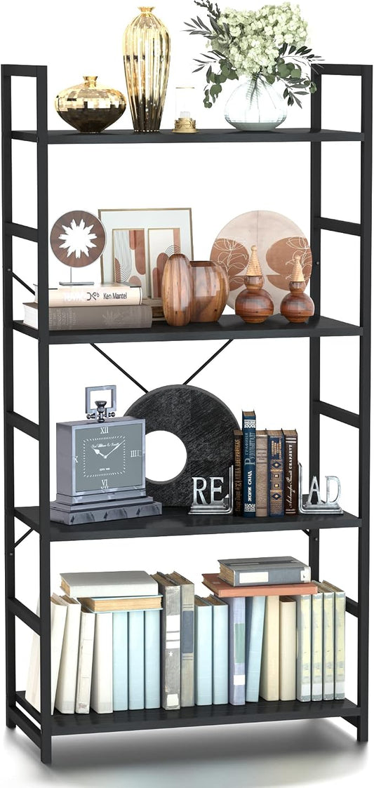 NUMENN 4 Tier Bookshelf, Tall Freestanding Open Storage Bookcase, Support Bars by NUMENN