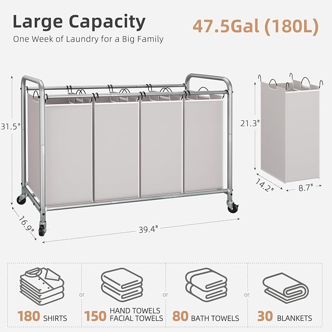 STORAGE MANIAC Laundry Sorter 4 Section, 47.5 Gal Laundry Hamper - Image 5