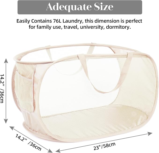 Durable Collapsible Laundry Baskets, Mesh Pop Up Laundry Hamper - Image 3