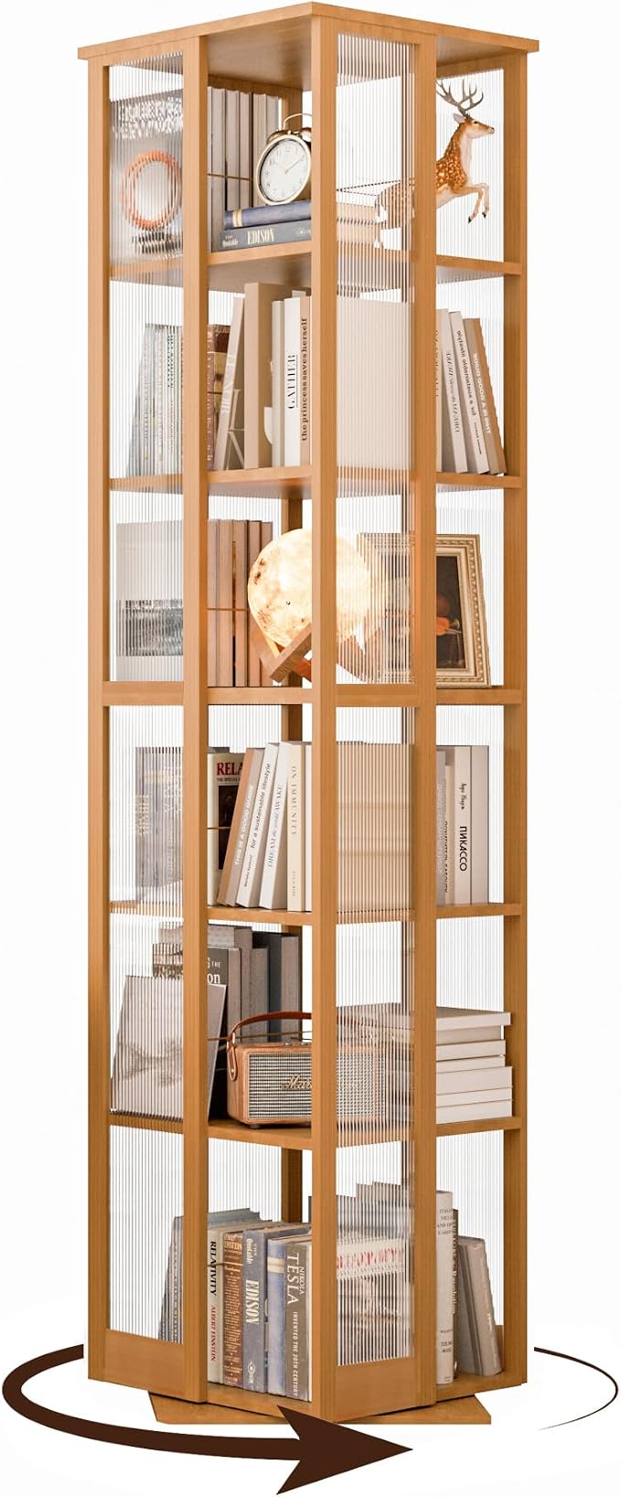Rotating Bookshelf Tower 6-Tier, Space Saving Spinning Bookcase, Tall Narrow by BACEKOLL