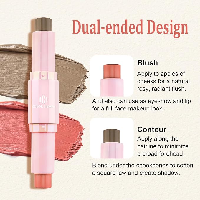 Color Nymph Cream Blush Contour Stick, Double-end Makeup Stick Multiuse Blush - Image 3
