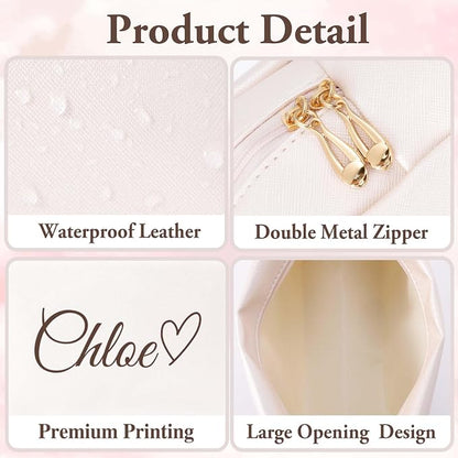 Personalized Makeup Bag with Name & Birth Flower, Custom Leather Cosmetic Bags - Image 5