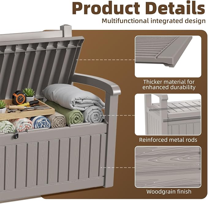 EasyUp 100 Gallon Outdoor Storage Bench, Waterproof Resin Deck Box - Image 7