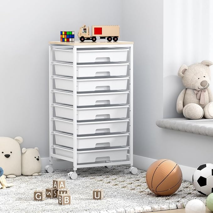 Rolling Storage Cart with Drawers, Utility Cart With 8 Drawers and Wooden - Image 9
