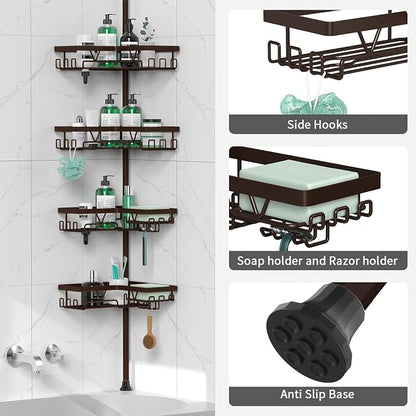 DAOYA Corner Shower Caddy Tension Pole Bronze Tension Rod Shower Organizer | - Image 5