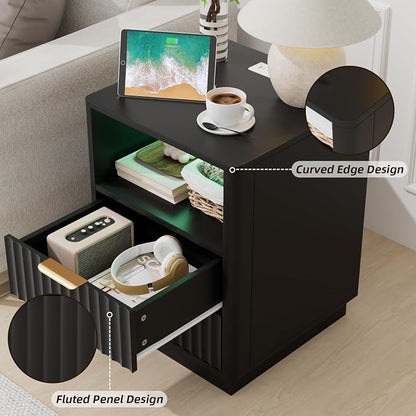 VOWNER Fluted Nightstand with Charging Station, 18” RGB Night Stand with 2 - Image 5