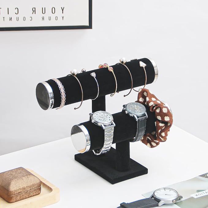2 Tier Bracelet Holder Stand, Bangle Watches Display, Velvet Bracelet Jewelry - Image 6