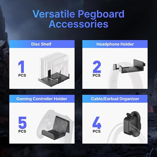PEGZONE Controller and Headphone Holder Wall Mount, Modular Gaming Pegboard - Image 4