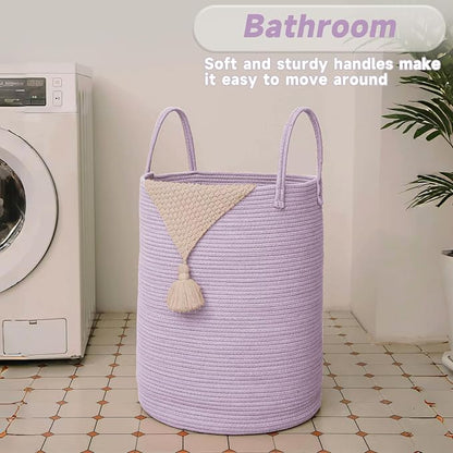 Large Woven Laundry Basket Hamper, 80L Cotton Rope Storage Bin - Image 5
