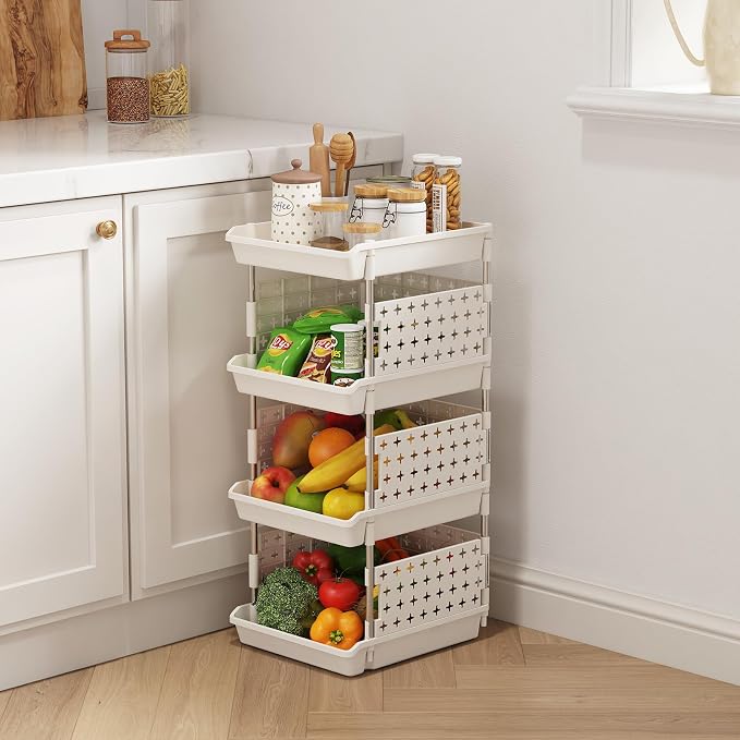 Lifewit Plastic Stackable Storage Baskets, 4 Tier Stacking Bins - Image 8