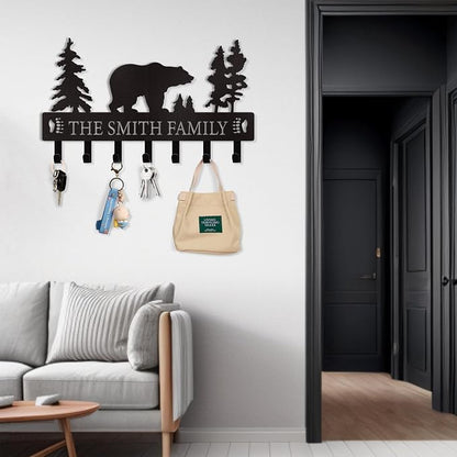 Personalized Key Holder for Wall, Custom Metal Black Bear Coat Hook Key Holder - Image 2