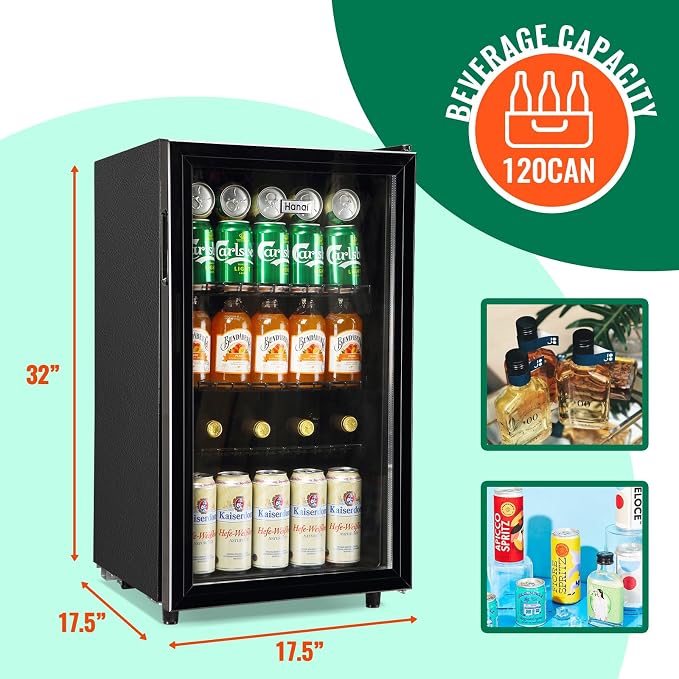 WANAI Mini Fridge Glass Door 120 Cans Beverage Refrigerator Small Wine Cooler - Image 5