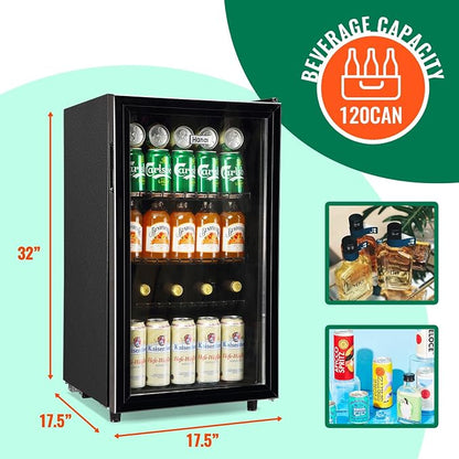 WANAI Mini Fridge Glass Door 120 Cans Beverage Refrigerator Small Wine Cooler - Image 5