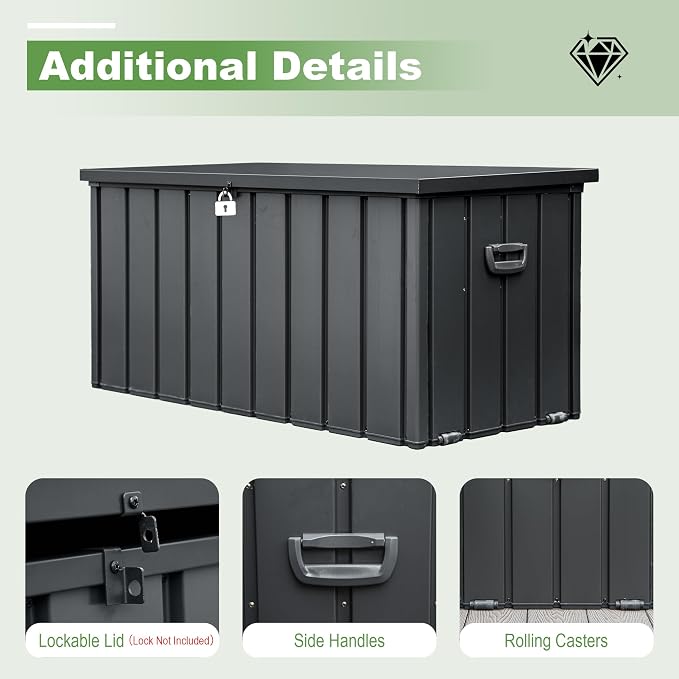 Domi 100 Gallon Deck Box, Outdoor Metal Lockable Storage Cabinet, Waterproof - Image 6
