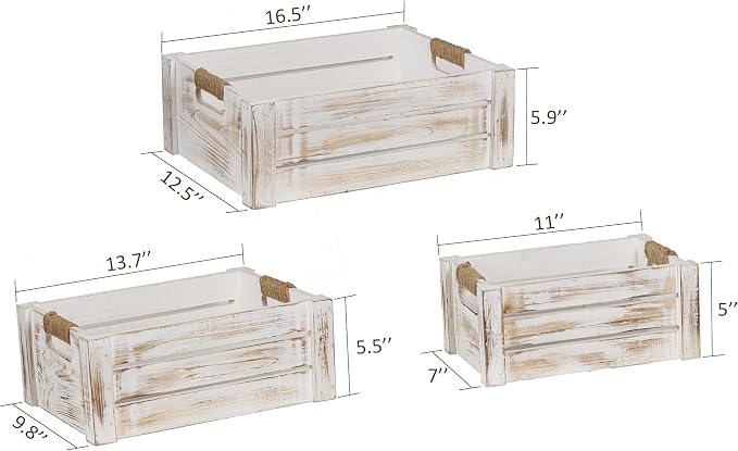 TIMRIS Set of 3 Rustic Wood Nesting Crates, Farmhouse Wooden Storage Container - Image 7