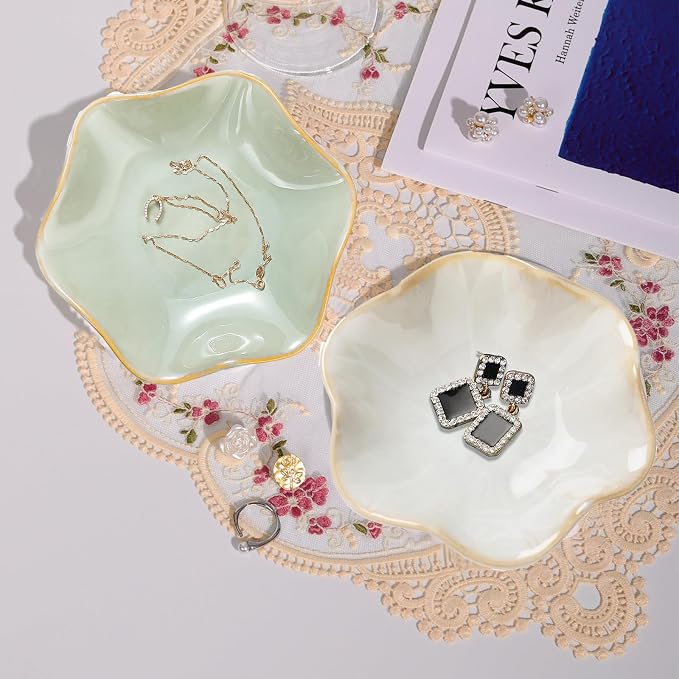 Binoster 2 Pcs Ceramic Jewelry Dish, Jewelry Tray Key Tray, Small Ring Dish - Image 4