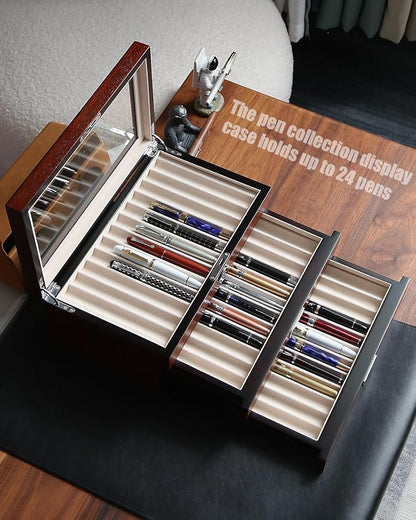 wood pen display case 36 slot Fountain pen Box storage Organizer - Image 3