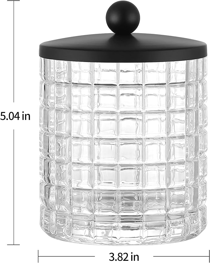 Glass Cotton Jar Holder Matte Black Lid, Elegant Bathroom Storage Canister - Image 2