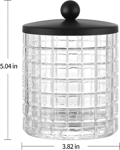 Glass Cotton Jar Holder Matte Black Lid, Elegant Bathroom Storage Canister - Image 2