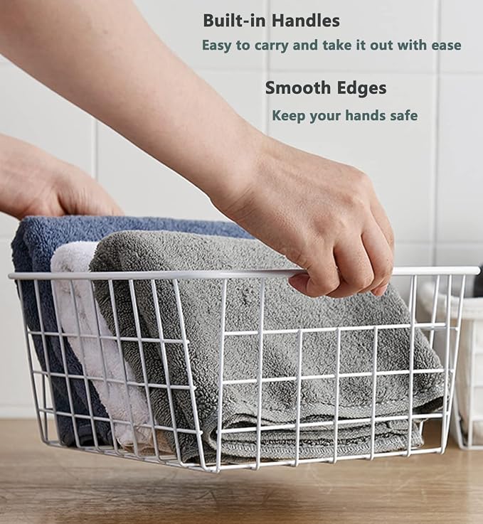 4 Pack White Wire Baskets for Organizing Office Wire Storage Basket White Metal - Image 4