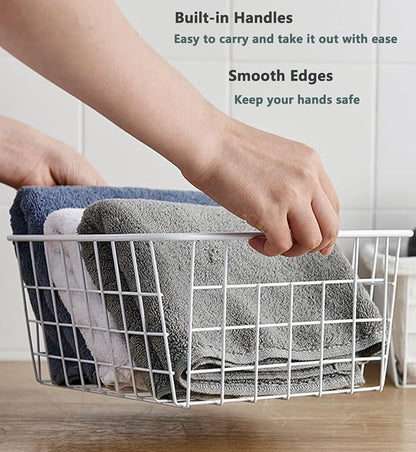 4 Pack White Wire Baskets for Organizing Office Wire Storage Basket White Metal - Image 4