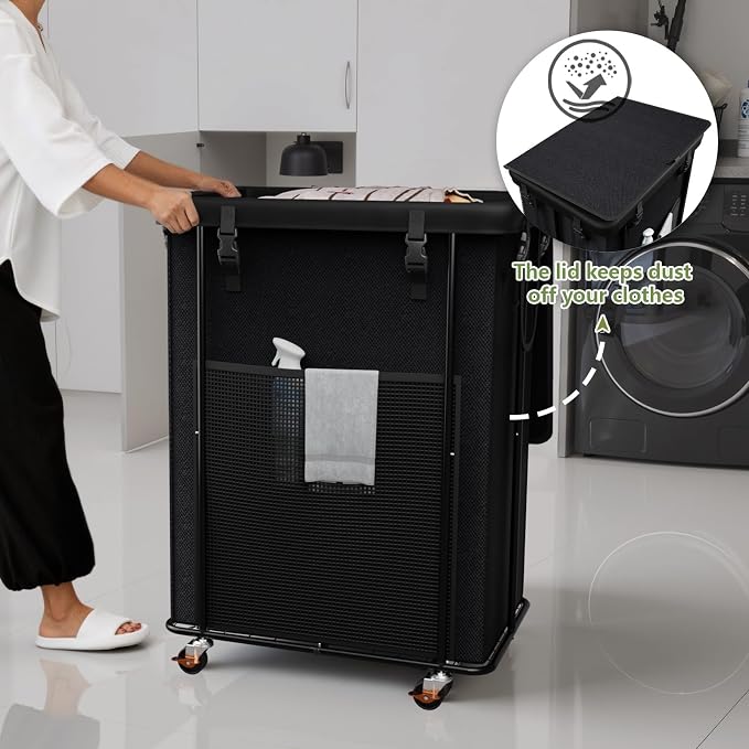 220L Laundry Hamper with Lid, Rolling Laundry Basket with Wheels, Large & Tall - Image 7