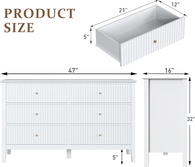 RoyalCraft White 6 Drawer Dresser - Image 2