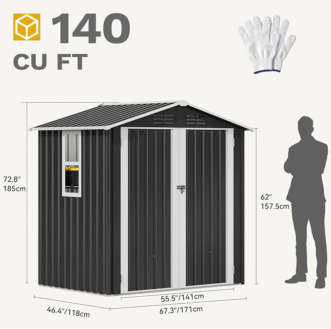 DWVO 6x4ft Metal Outdoor Storage Shed - Image 8