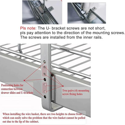 DINDON 2 Tier Pull Out Cabinet Organizer, Double Tier Wire Basket Slide Out - Image 8