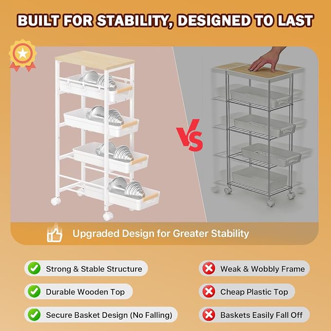 SUNALLY Slim Storage Cart with Wheels, Narrow Kitchen Rolling Cart, Storage - Image 6