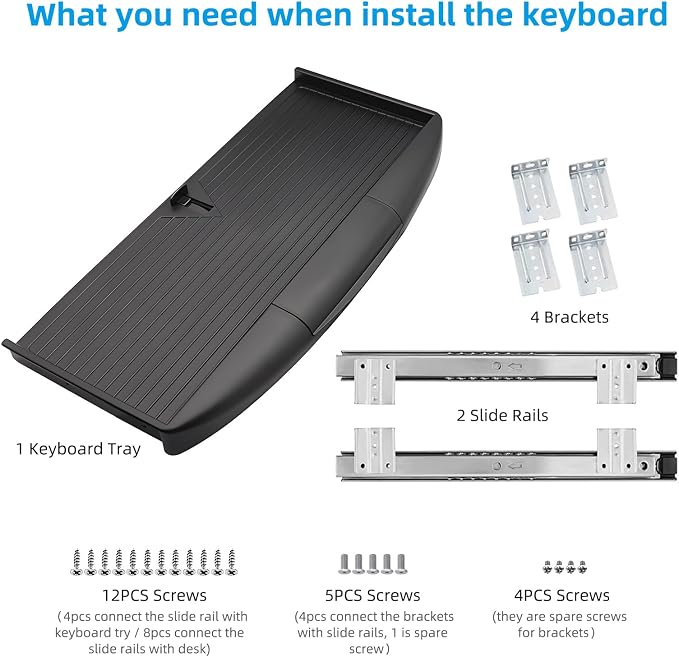 22"Wx11"D Under Desk Keyboard Tray Slide Out, Pull Out Keyboard Tray - Image 7