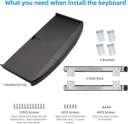 22"Wx11"D Under Desk Keyboard Tray Slide Out, Pull Out Keyboard Tray - Image 7