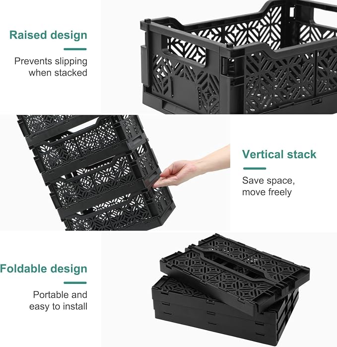 6-Pack Collapsible Plastic Storage Baskets, Stackable Bins - Image 4