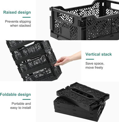6-Pack Collapsible Plastic Storage Baskets, Stackable Bins - Image 4