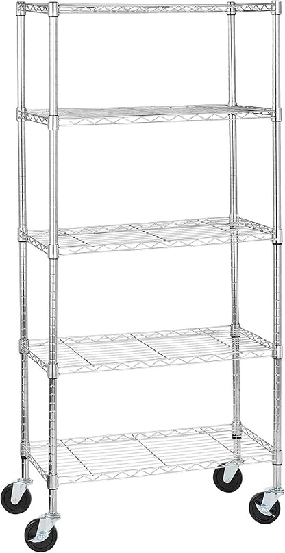 Amazon Basics 5-Shelf Adjustable, Heavy Duty Storage Shelving Unit on 4'' Wheel by AmazonBasics
