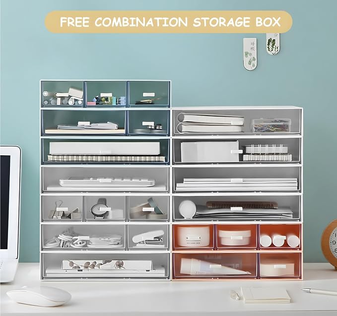 Desktop Organiser with 5 Drawers, Stackable Plastic Storage Box on Desk - Image 6