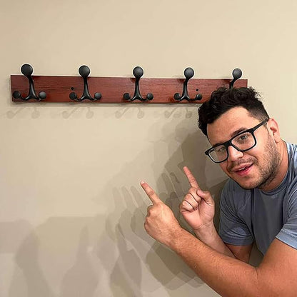 SKOLOO 24-Inch Cherry Wood Coat Rack Wall Mount - Image 4