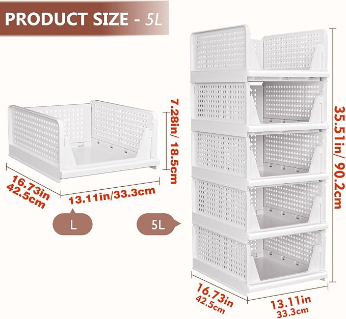 CTSNSLH 5 Pack Closet Organizers Stackable Storage Box | White Stackable - Image 2
