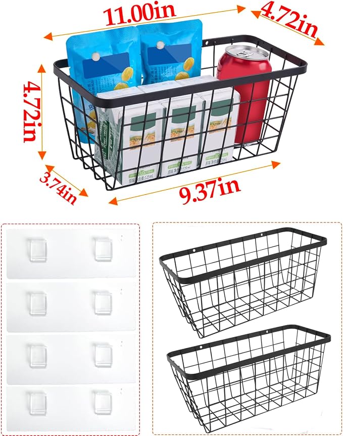 2 Pack Hanging Wall Basket Organizer Over the Cabinet Door Wire Baskets - Image 2
