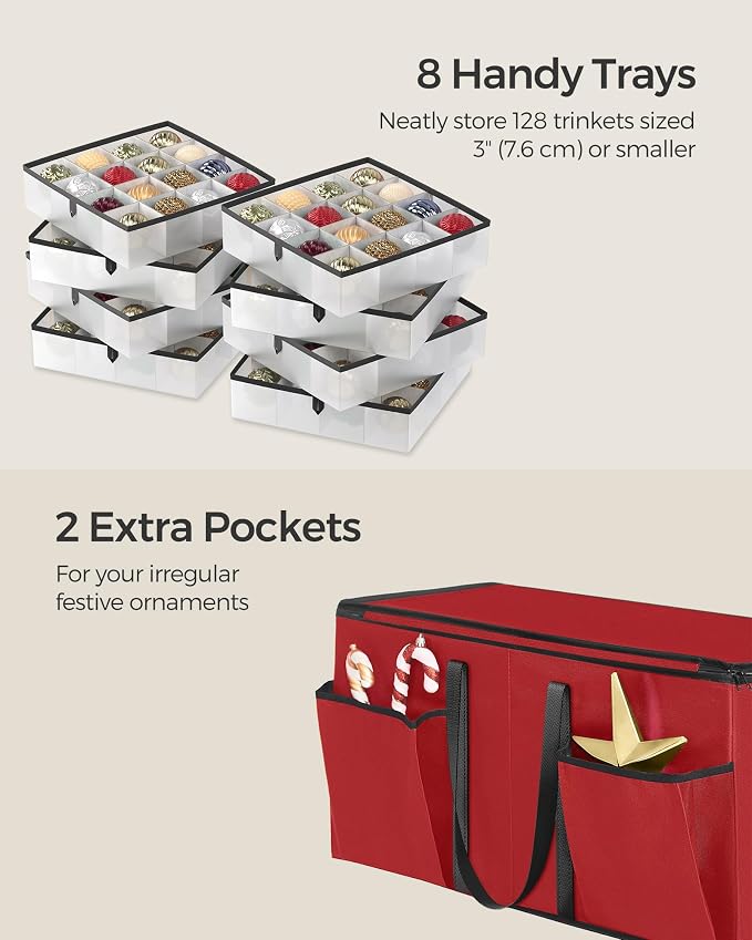 SONGMICS Christmas Ornament Storage Box, Dual Zippers, Stackable Christmas - Image 3
