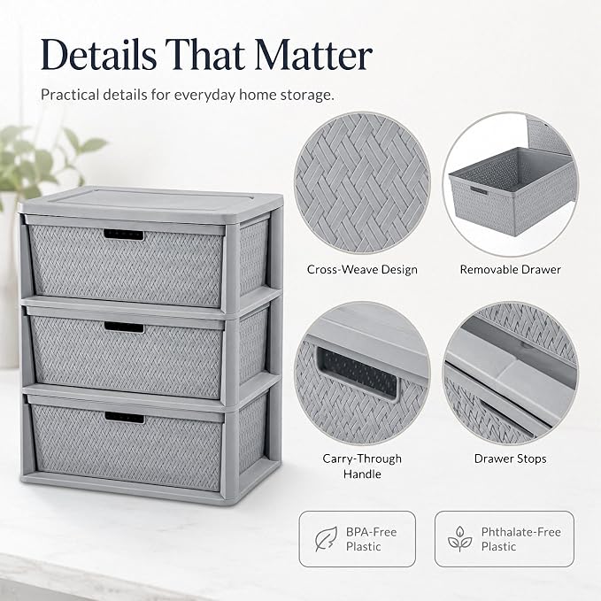 3 Drawer Storage Organizer, Plastic Drawer Organizer Tower, Closet Storage - Image 5