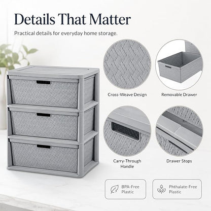 3 Drawer Storage Organizer, Plastic Drawer Organizer Tower, Closet Storage - Image 5