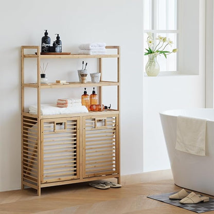 Double Tilt Out Laundry Hamper, Bamboo Hamper by Baveke