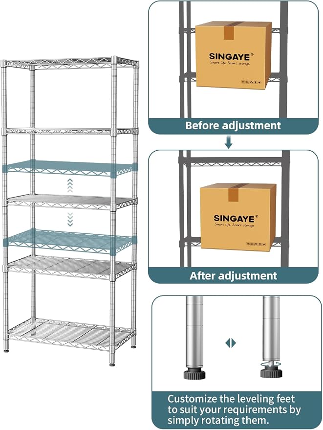SINGAYE 5 Tier Storage Garage Shelving Units Heavy Duty Wire Shelves Pantry - Image 4