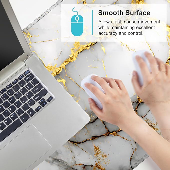 White Marble Mouse Pad – Large Extended Desk Mat 35.43 x 15.75 in – Elegant - Image 6
