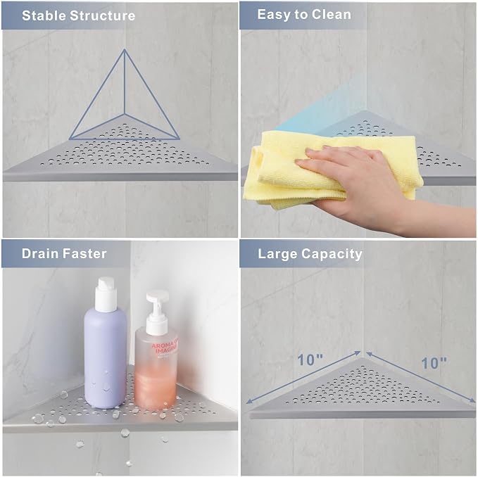 HIDROP Brushed Nickel Corner Shower Shelf 10 Triangular Corner Shelf Stainless - Image 7