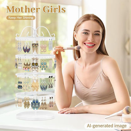 MODOWEY Rotating Earring Holder Organizer Stand, 4 Tiers Metal Tree, Display - Image 5