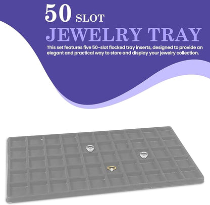 Novel Box 5 Pack 50-Slot Gray Liner Jewelry Storage Tray Inserts 14.75x8.25x1 - Image 3